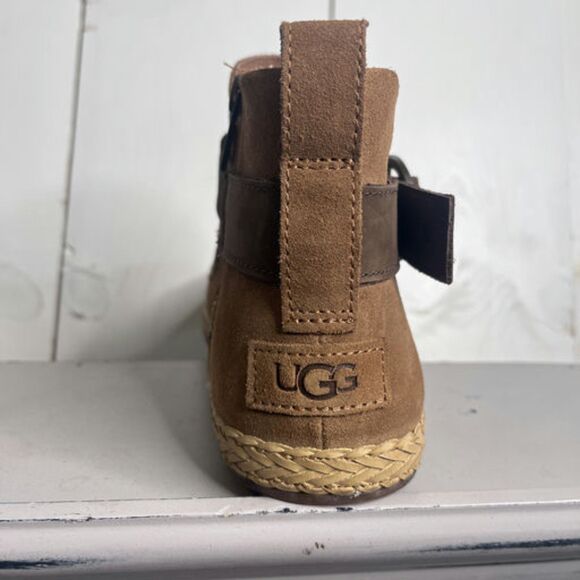 UGG Suede Ankle Boot Size 7.5 Right Shoe Only Brown Espadrille Sole Buckle NEW - Picture 8 of 10